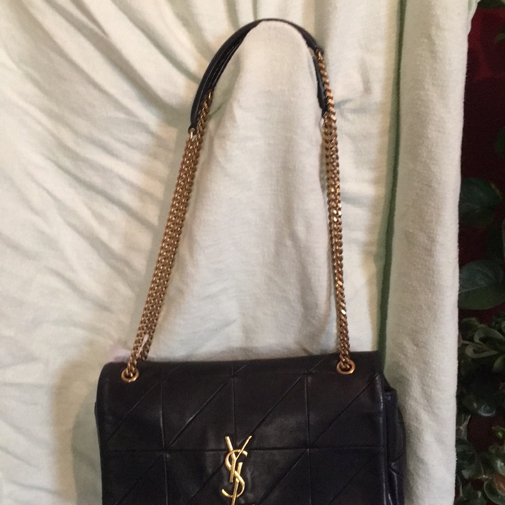 Yves Saint Laurent Black and Gold Textured Shoulder Bag